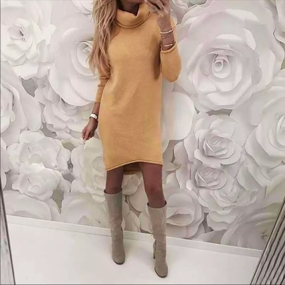 1 Left! Grey Turtleneck Sweater Mini Dress - Picture 4 of 8